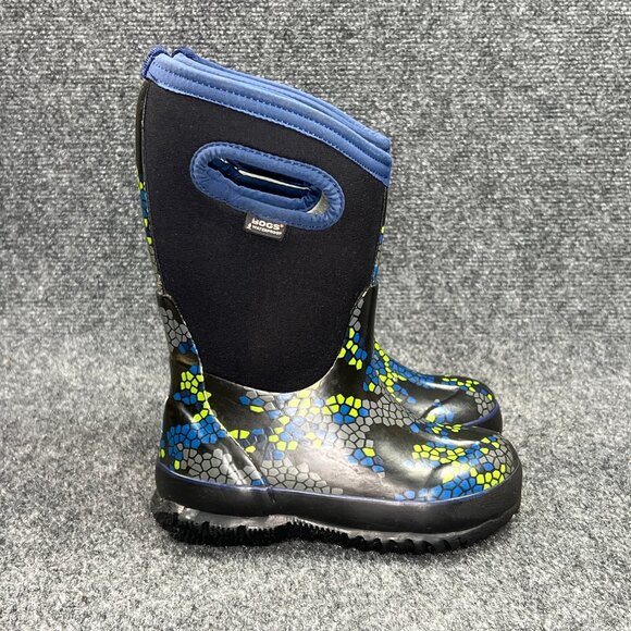 Bogs Classic Axel Boots Boys Sz 10 Black Blue Lime Waterproof Outdoor Rain Boot - Picture 1 of 14